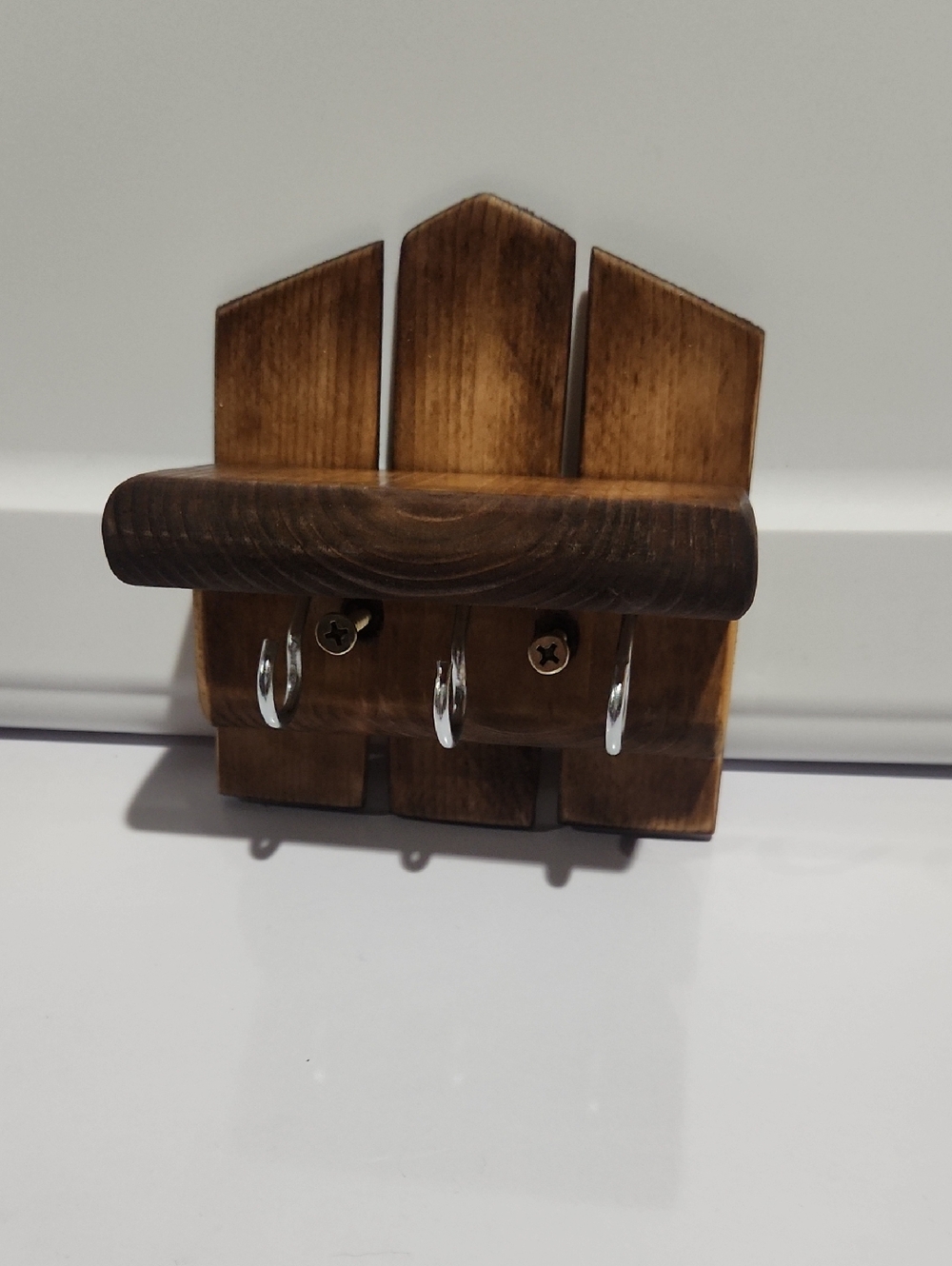 Homemade Rustic Brown Wooden Wall Hook Rack with Shelf
